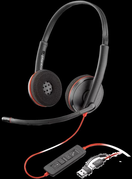 Diadema Poly Blackwire 3220 USB-C con Cancelación de Ruido, Micrófono, Adaptador USB-C/A