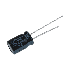 Capacitor Electrolítico Radial en Aluminio de 220 µFd, 35 Vcc, 105 °C, 10 x 12.5 mm.