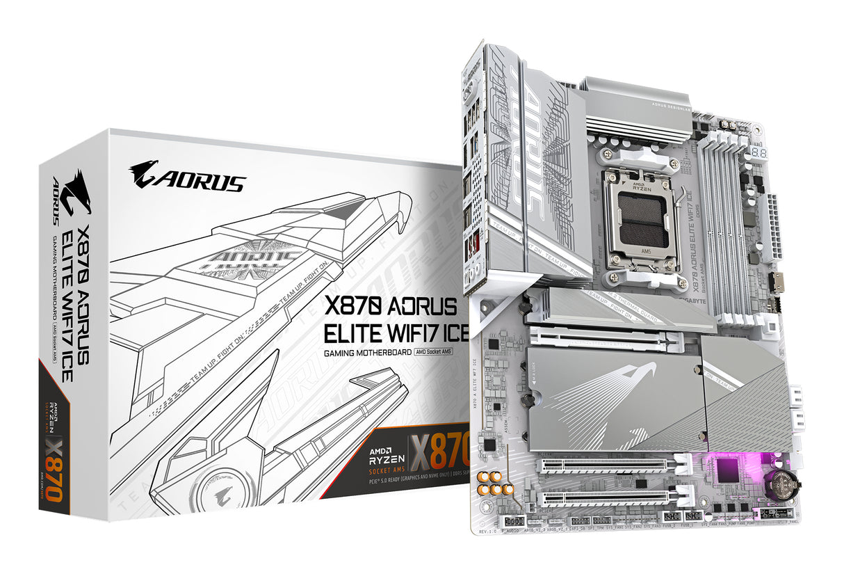 GIGABYTE X870 AORUS ELITE WIFI7 ICE Placa Base - Compatible con CPUs AMD Ryzen 9000, 16+2+2 fases VRM digital, hasta 8200MHz DDR5 (OC), 3xPCIe 5.0 + 1xPCIe 4.0, Wi-Fi 7, LAN 2.5GbE, USB 4 placas base AMD Zócalo AM5 Zócalo AM5 256 GB