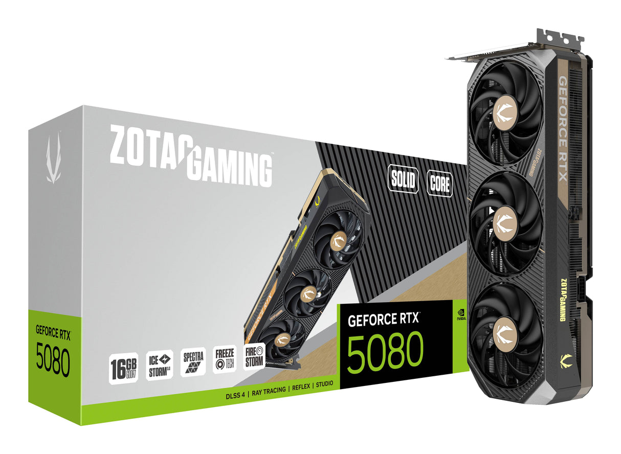 Zotac GAMING GeForce RTX 5080 SOLID CORE NVIDIA 16 GB GDDR7, 256 Bit, 7680 x 4320 Pixeles, PCI Express x16 5.0