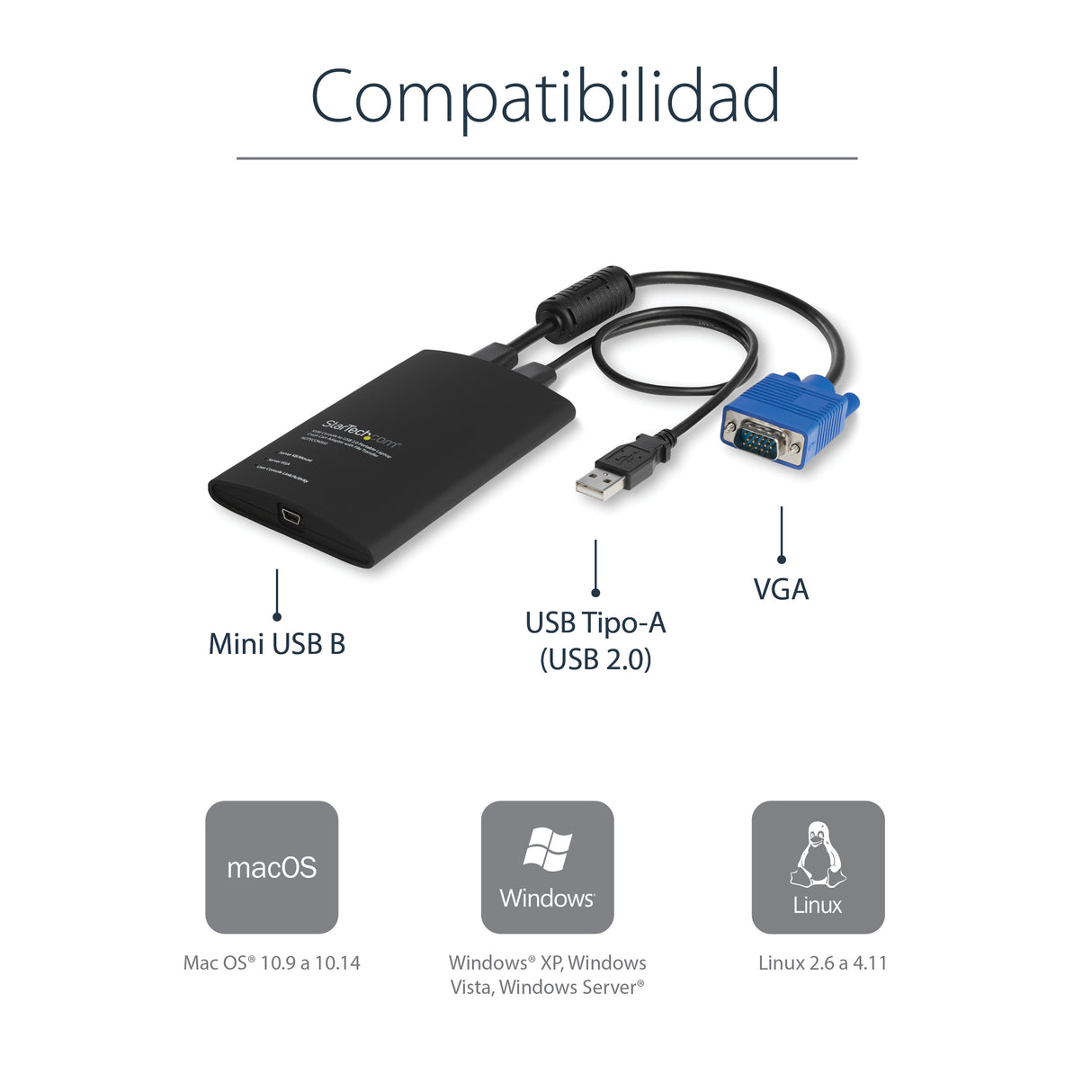 StarTech.com Adaptador Crash Cart USB con Transferencia de Ficheros y Captura de Vídeo Interruptores KVM 1 USB Full HD