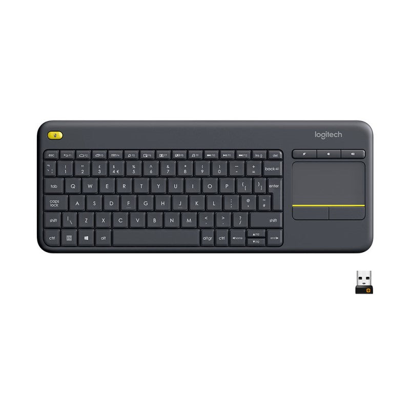 Teclado Logitech K400 Plus con Touchpad USB Unifying Negro, Inalámbrico, 10 Metros de Alcance