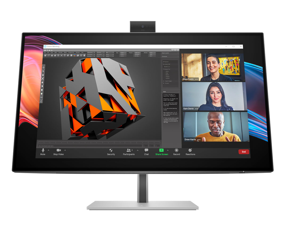 HP Monitor de videoconferencia 4K HP Pro de la serie 7 de 27 pulgadas: 727pm Monitor 68,6 cm (27") 3840 x 2160 Pixeles 4K Ultra HD Edge LED Negro