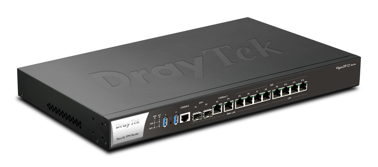 DrayTek Vigor3912 Gestionado 10G Ethernet (100/1000/10000) 1U Negro, Bidireccional completo (Full duplex), Montaje en ra