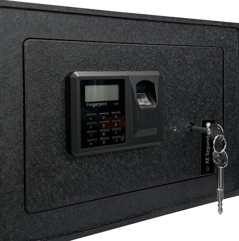 XE Seguridad CFBM-30 caja fuerte Caja fuerte portátil Negro, Lector de huellas dactilares, Llave, Cerradura con combinac