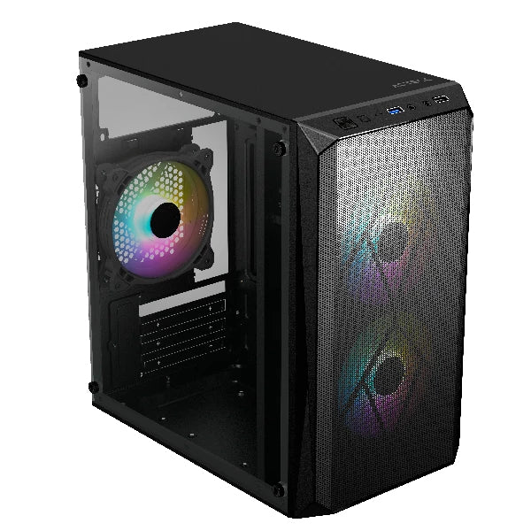 Gabinete ACTECK Micro Torre Doom GI630 / Max MB M-ATX Fuente ATX Plus 500w / 1xUSB 3.0 + 3xFan RGB / Panel Izq Acrilico