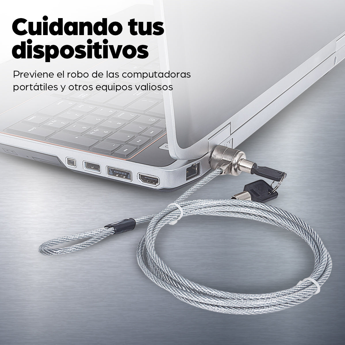 Manhattan Candado para portátil (Kensington) con 2 llaves, compatible con ranura Kensington estándar, cable de 1,5 m, antirrobo, cable de acero con funda PVC transparente, garantía de por vida Cable Plata Portátil 2 llaves PVC, Acero