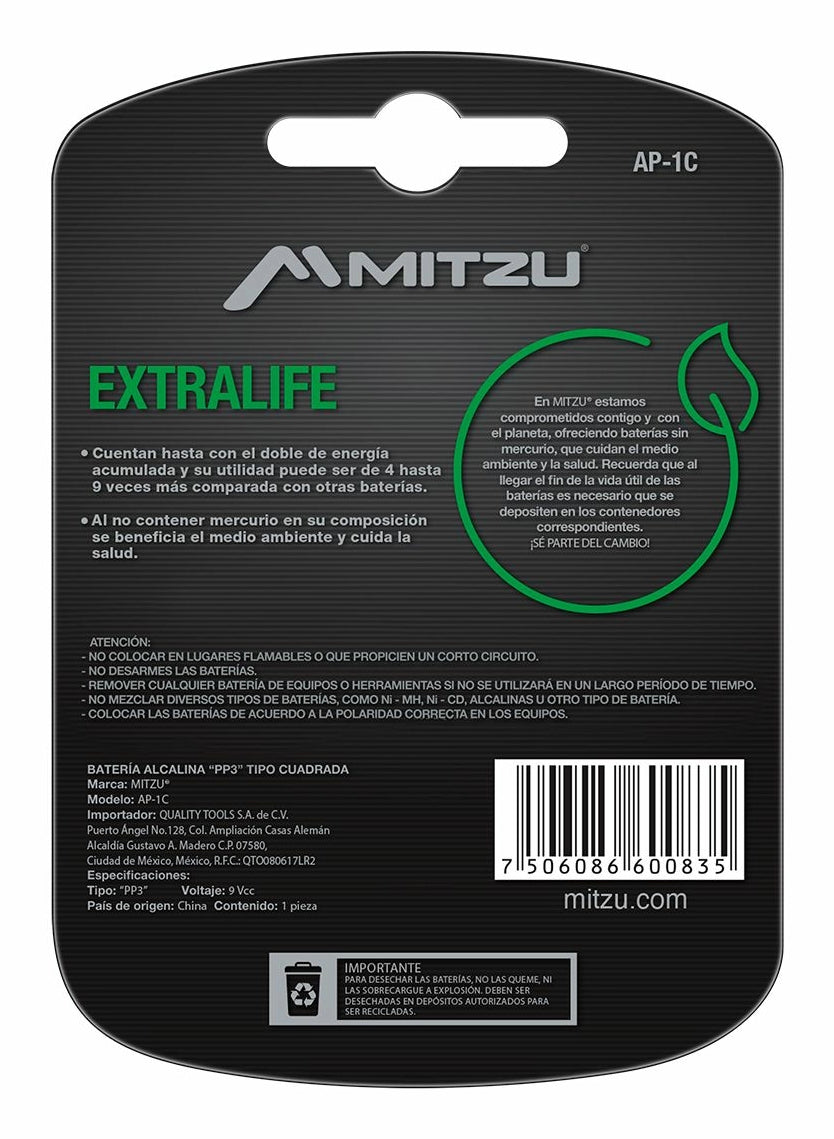 MITZU AP-1C pila de uso doméstico Batería de un solo uso 9V Alcalino, 1 pieza(s), 250 mAh