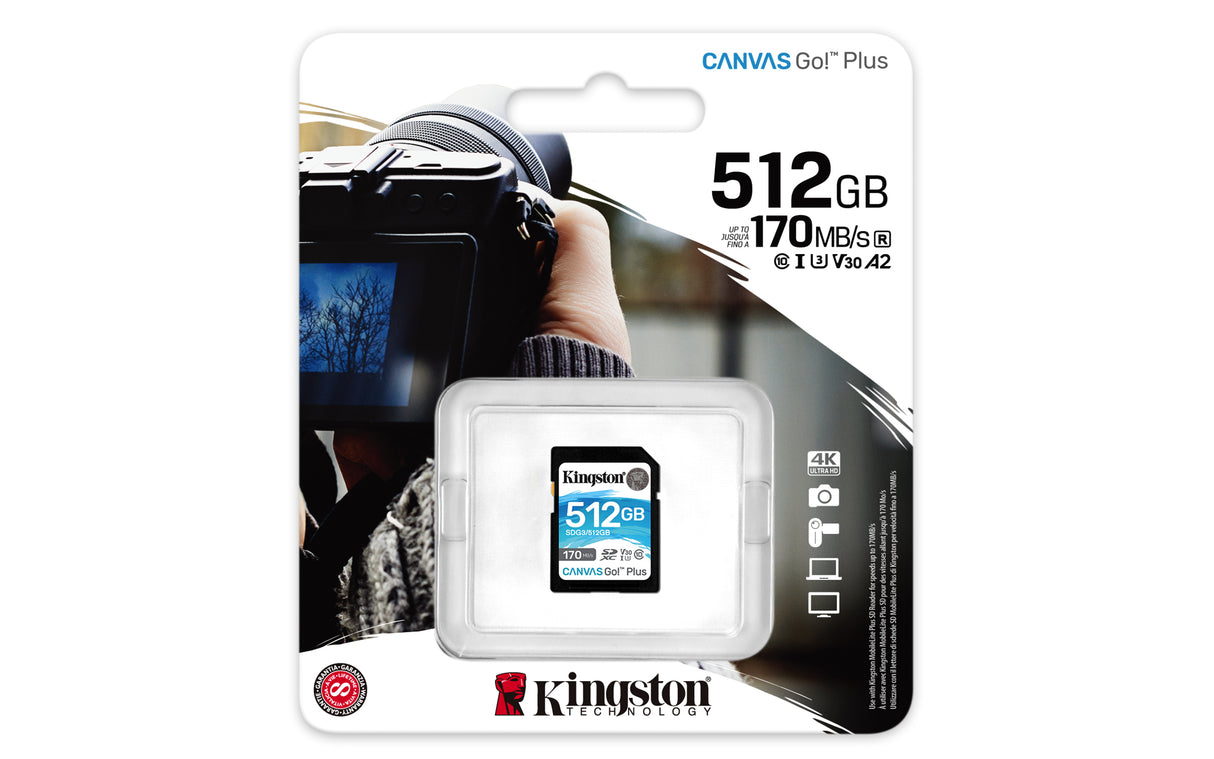 Kingston Technology Canvas Go! Plus Tarjeta SDXC Canvas Go Plus 170R C10 UHS-I U3 V30 de 512 GB Memoria Flash 512 GB SD 170 MB/s 90 MB/s