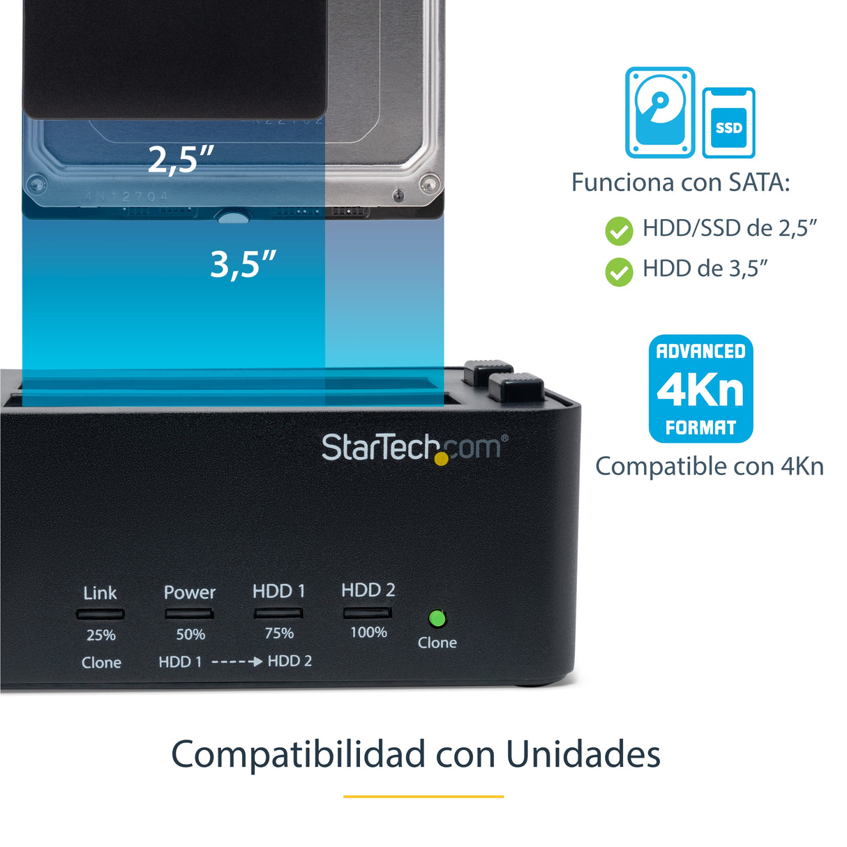 StarTech.com Duplicador y Borrador de Discos Duros de 2 Bahías - Clonador Copiador Autónomo de Discos Duros SATA - Docki