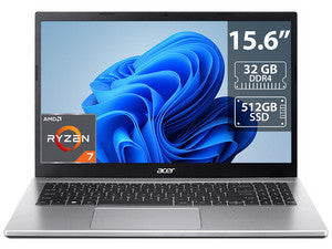 Laptop Acer Aspire 3: AMD Ryzen 7 5700U (4.3 GHz), 32GB DDR4, SSD 512GB, 15.6" LED, Radeon Graphics, Windows 11 Home, Teclado en inglés.
