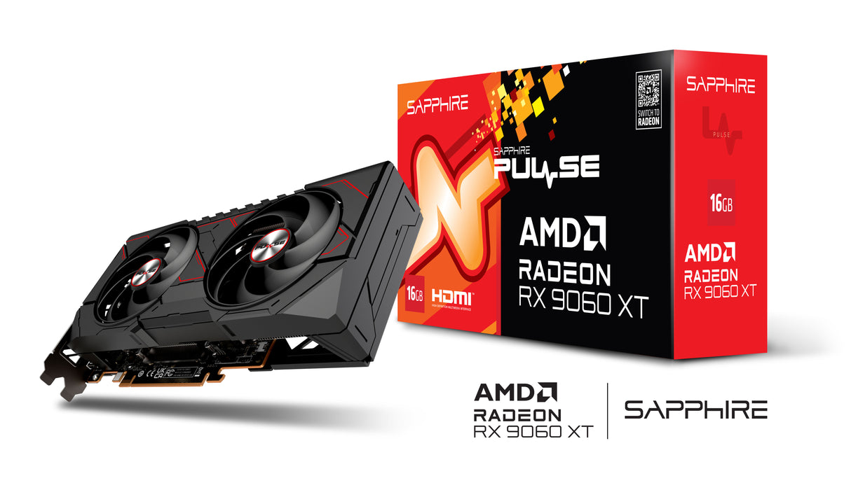 Sapphire PULSE AMD Radeon RX 9060 XT 16GB GPU GDDR6, 128 Bit, 7680 x 4320 Pixeles, PCI Express x16 5.0