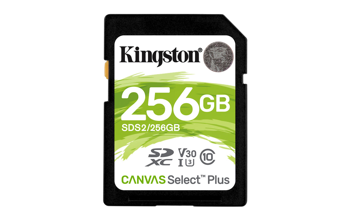 Kingston Technology Tarjeta SDXC Canvas Select Plus 100R C10 UHS-I U3 V30 de 256 GB Memoria Flash 256 GB SDXC 100 MB/s 85 MB/s