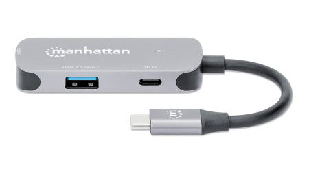 Manhattan Hub/dock USB-C, puertos (3): HDMI, USB-A y USB-C, con Power Delivery (PD) 100 W- requiere cargador USB-C exter