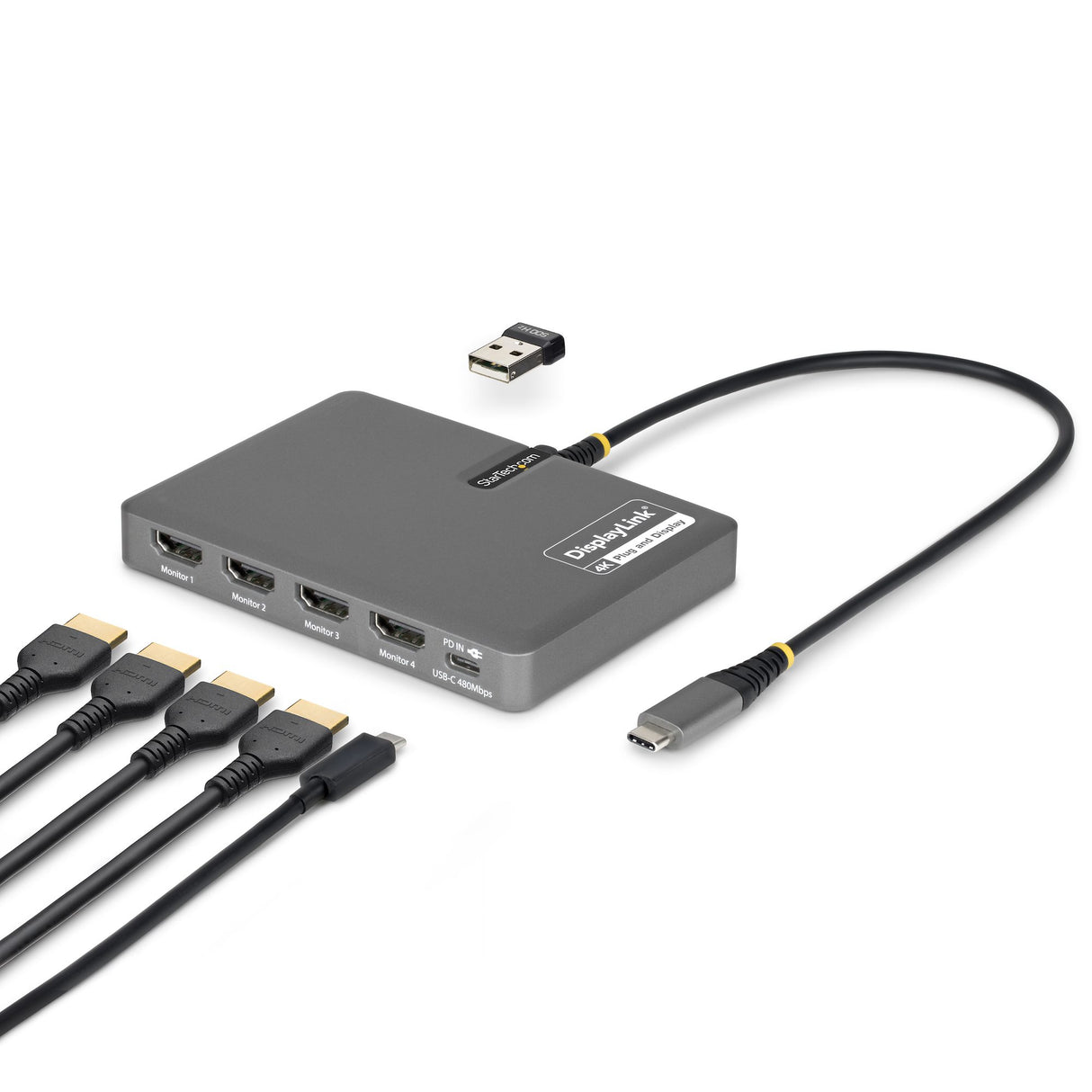 StarTech.com QUAD-USB-HDMI-ADAPT Bases para portátiles y replicadores de puertos Alámbrico USB 3.2 Gen 1 (3.1 Gen 1) Typ