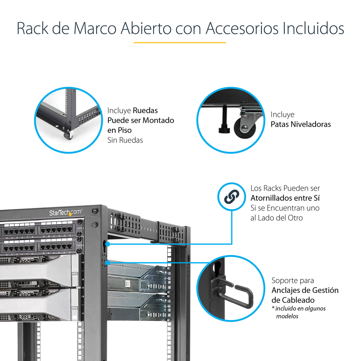 StarTech.com Rack 12U Móvil de Marco Abierto de 4 Columnas para Servidores - Rack de Cuatro Columnas de 19 Pulgadas para