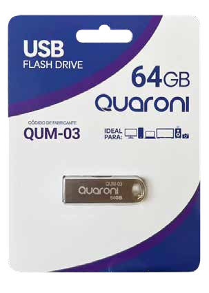 Quaroni QUM-03 unidad flash USB 64 GB USB tipo A 2.0 Acero inoxidable, Sin tapa