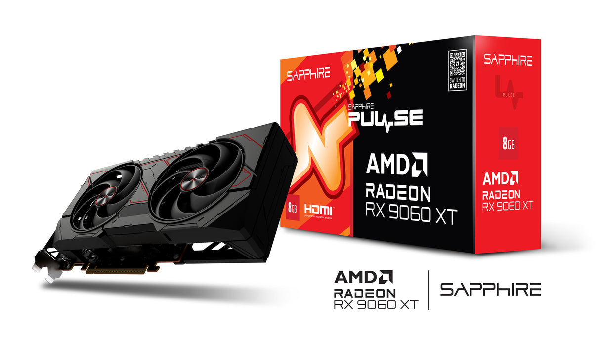 Sapphire PULSE AMD Radeon RX 9060 XT 8GB GPU GDDR6, 128 Bit, 7680 x 4320 Pixeles, PCI Express x16 5.0