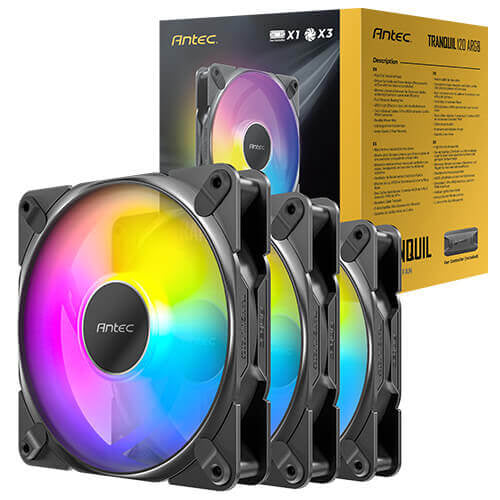 VENTILADOR P/GABINETE ANTEC (TRANQUIL 12025 ARGB_3PK) PAQ 3 FAN ARGB 120MM,CONTROLADOR,2000RPM,NEGRO