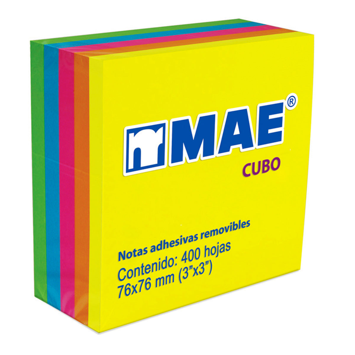 Notas Adhesivas Mae Cubo Neón 3X3" 5 Colores C/400 Hojas