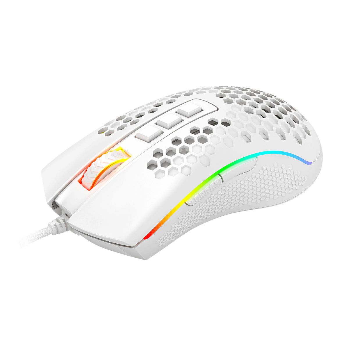 REDRAGON M988-RGB STORM ELITE WHITE, Mouse Optico HoneyComb Blanco, Diestro, USB tipo A, 32000 DPI