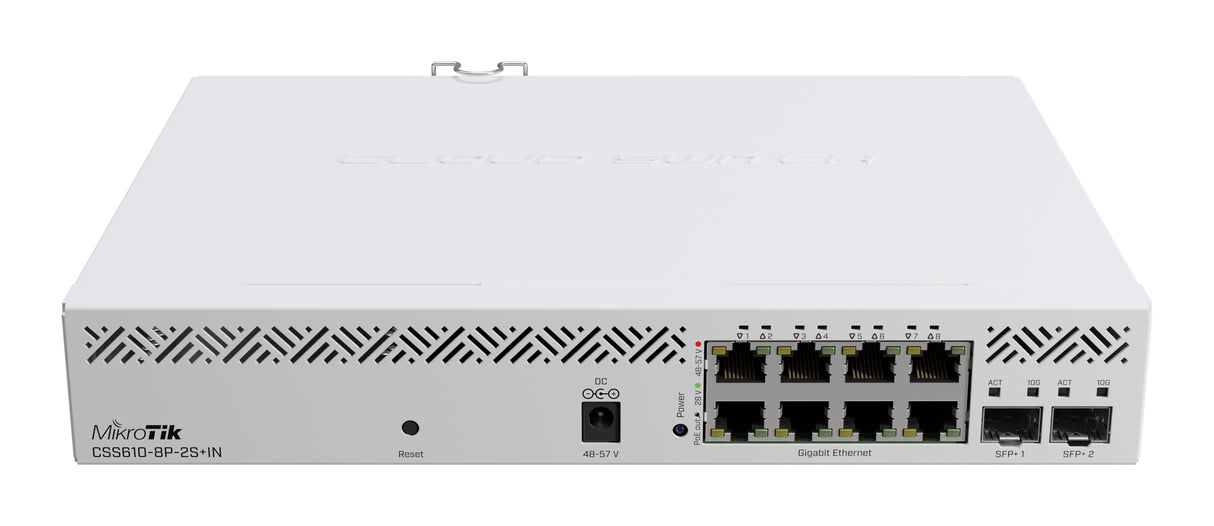 CSS610-8P-2S+IN, Switch 8 EthGb PoE 802.3af/at 140W, 2 SFP+ p/rack, SwitchOS Lite