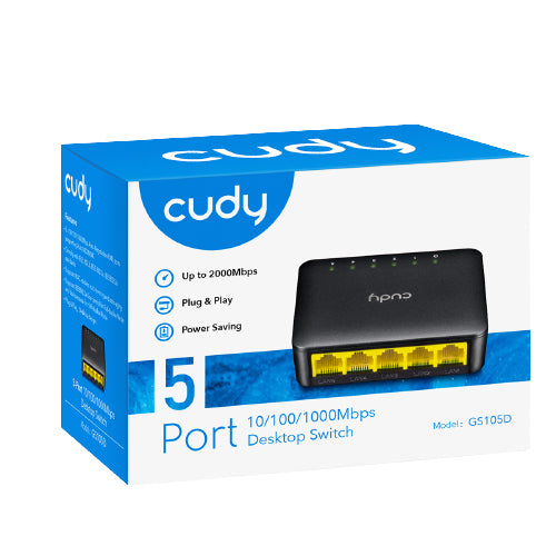 Cudy GS105D dispositivo de redes Gigabit Ethernet (10/100/1000) Negro, Bidireccional completo (Full duplex)