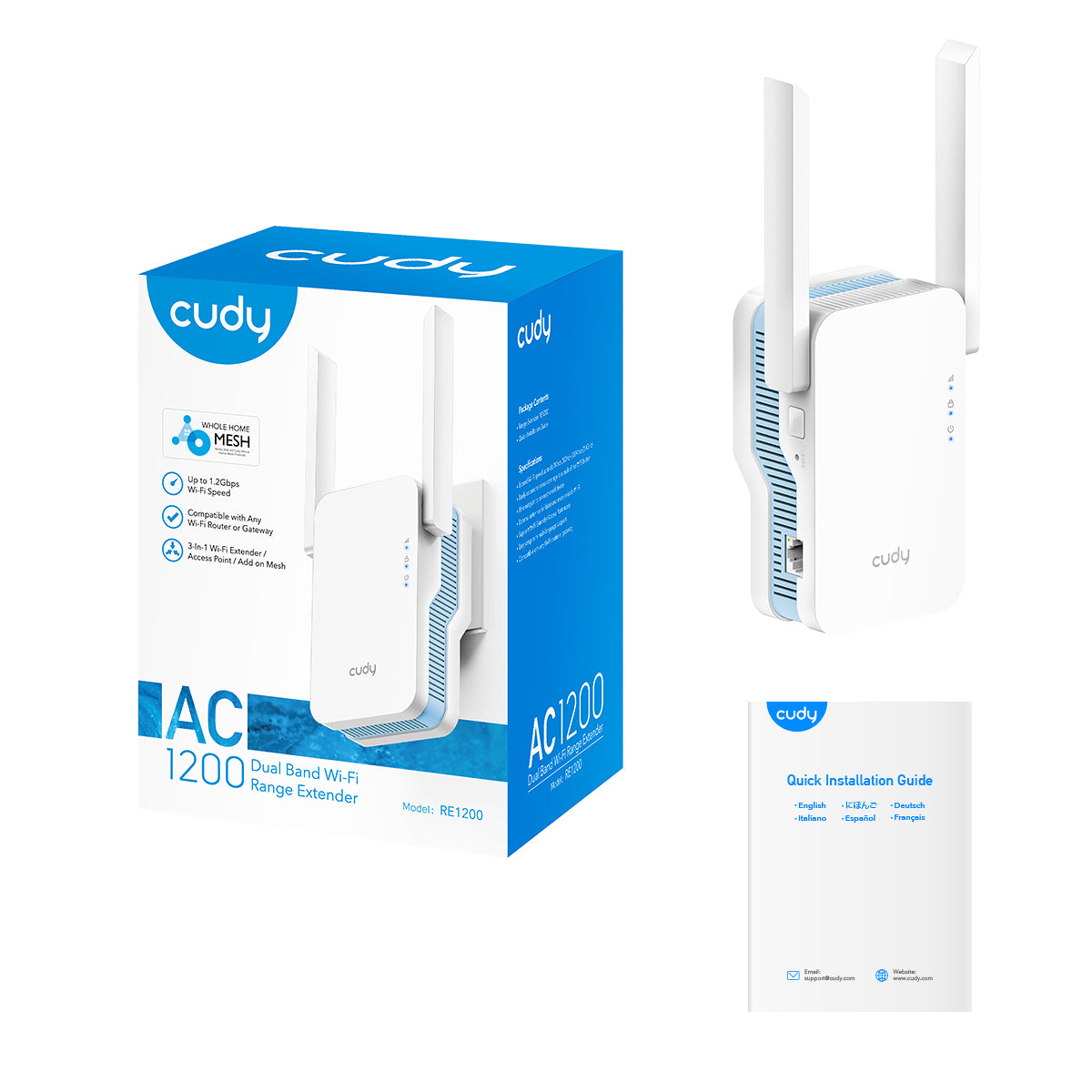 Cudy RE1200 amplificador de señal Wi-FI, 300, 867 Mbit/s, Corriente | Amplificadores de señal WiFi
