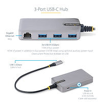 StarTech.com Hub USB-C de 3 Puertos USBA - USB 3.0 de 5Gbps - Alimentado por el Bus - Concentrador USB-C de 3 Puertos USB-A - Ladrón USB-C Portátil - Red Ethernet RJ45 Gigabit Laptop Alámbrico USB 3.2 Gen 1 (3.1 Gen 1) Type-C 1 3