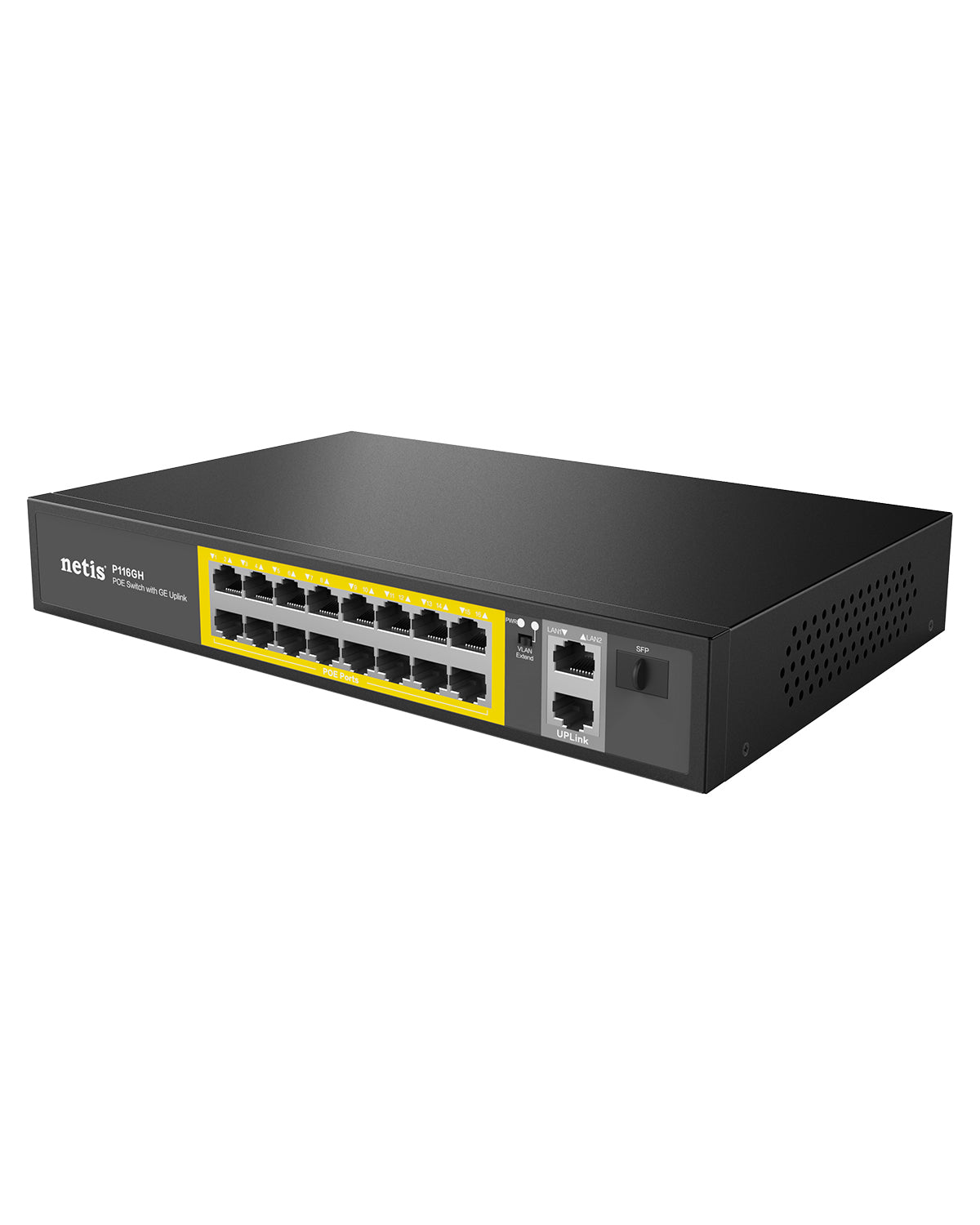 Netis System P116GH dispositivo de redes No administrado Fast Ethernet (10/100) Energía sobre Ethernet (PoE) Negro