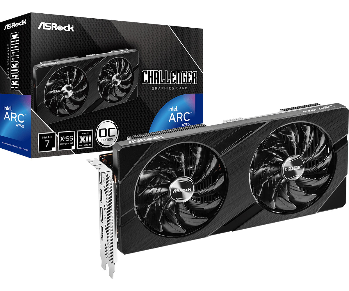 Tarjeta de Video Intel ARC Asrock Challenger A750 CLD 8GO OC Dual Fan GDDR6 PCIe 4 0 256 bits HDMI DP