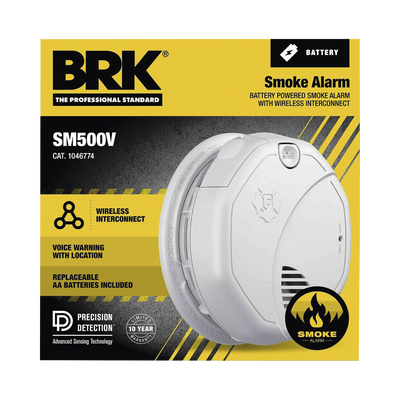 Alarma de Humo con Interconexión Inalámbrica / Advertencia de Voz con Ubicación / Sensor Fotoeléctrico / Baterías AA Reemplazables / 85 dB a 10 pies /