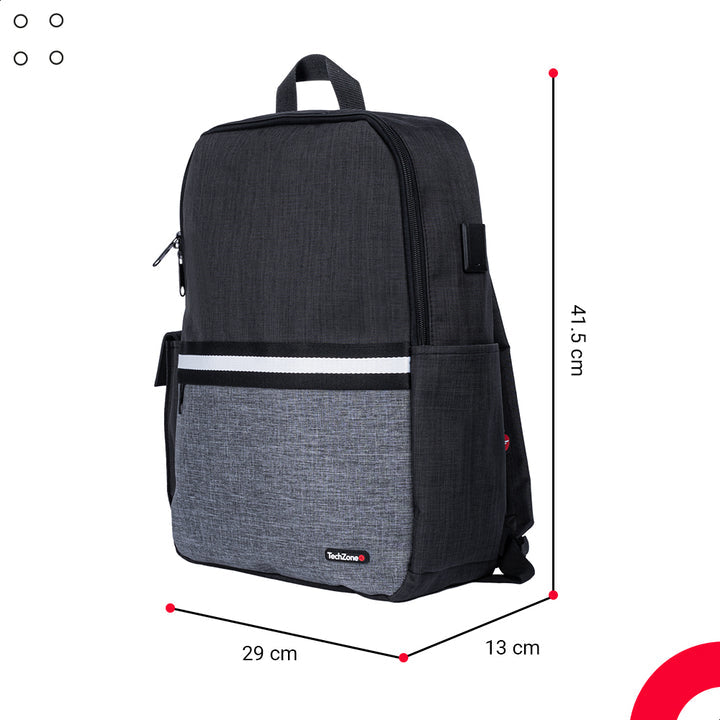 TechZone TZ21LBP01-A mochila Mochila casual Negro, Gris Nylon, Poliéster, Compartimento del portátil