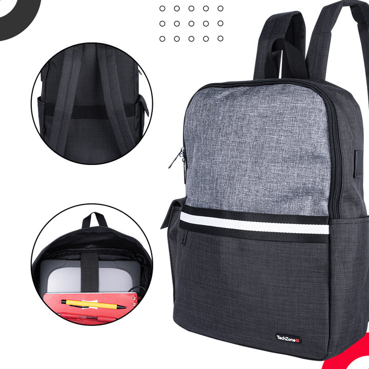 TechZone Glad B 15.6" mochila Mochila informal Negro, Gris Nylon, Poliéster