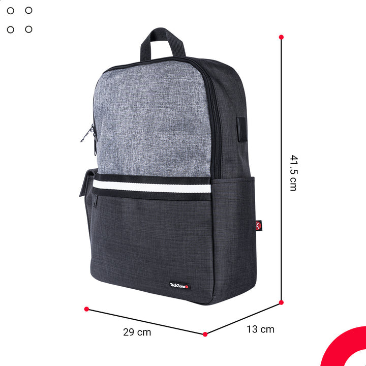 TechZone Glad B 15.6" mochila Mochila informal Negro, Gris Nylon, Poliéster