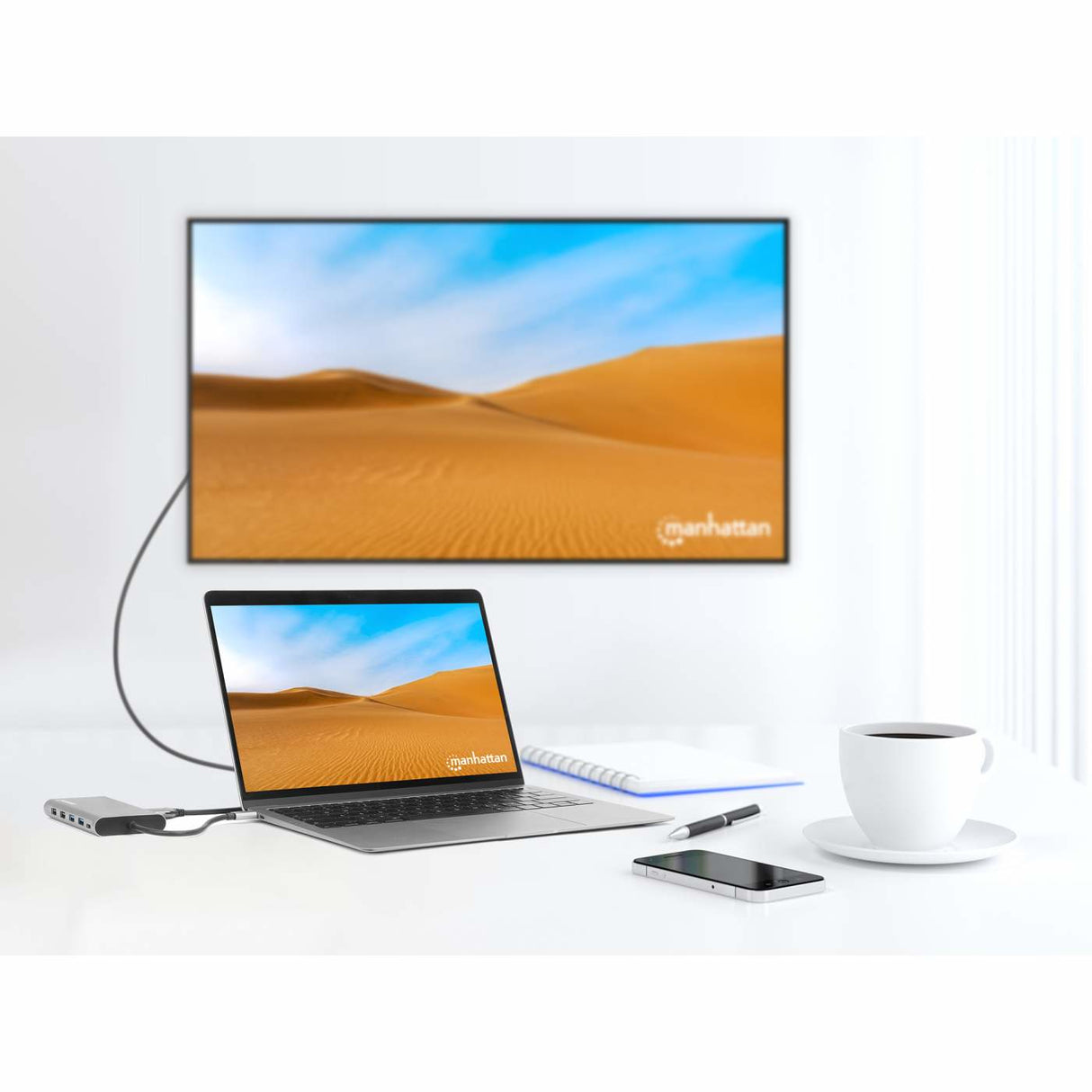 Manhattan Docking Station USB-C para Triple Monitor Laptop Alámbrico USB 3.2 Gen 1 (3.1 Gen 1) Type-C 4 2