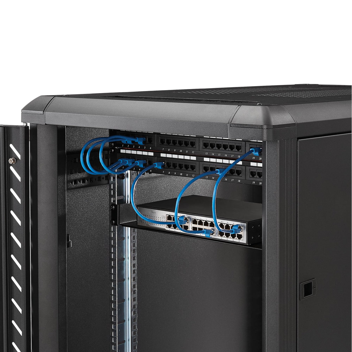 StarTech.com Bandeja Estante Fijo Voladizo Universal 1U de 19" Pulgadas para Rack Armario de Servidores - en Acero - Capacidad de 15kg - 7" (180mm) de Profundidad - Negro Rack Estantería Negro Acero 15 kg