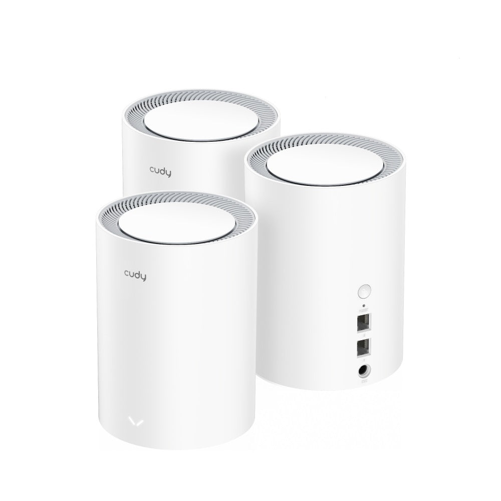 Sistema Mesh Cudy M1800 (3 piezas) Wi-Fi 6 AX1800 (2 puertos RJ45 gigabit 4 antenas internas por pieza) MU-MIMO Beamform