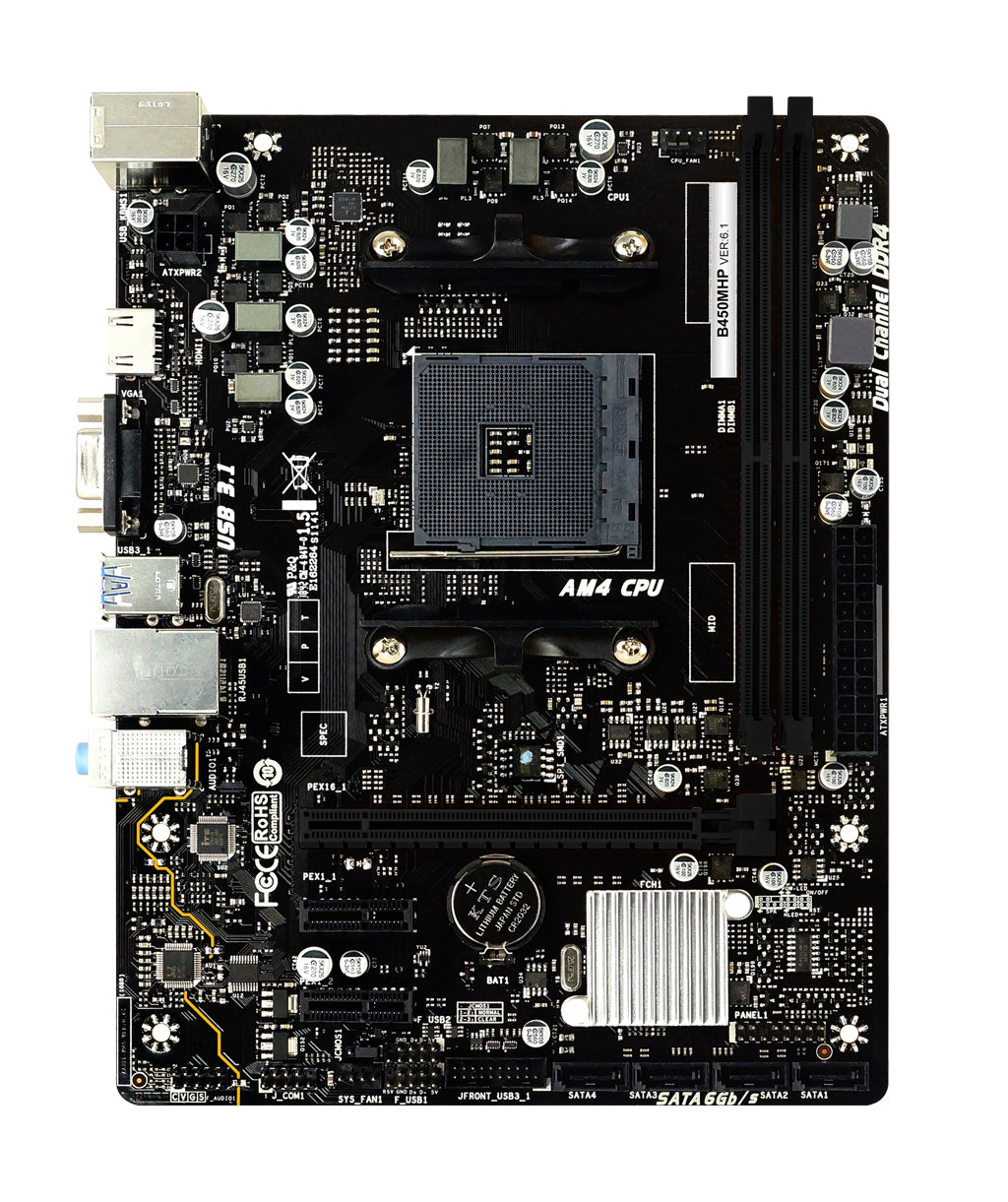 Biostar B450MHP placa base AMD B450 Enchufe AM4 Micro ATX, AMD Athlon, AMD Ryzen 3000 Series, AMD Ryzen 5000 Series