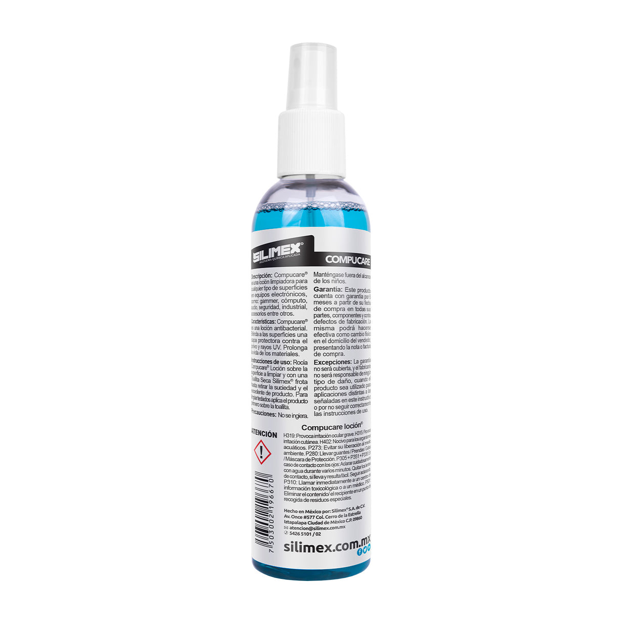 Loción limpiadora Silimex para equipos de cómputo, 250 ml, desinfectante.