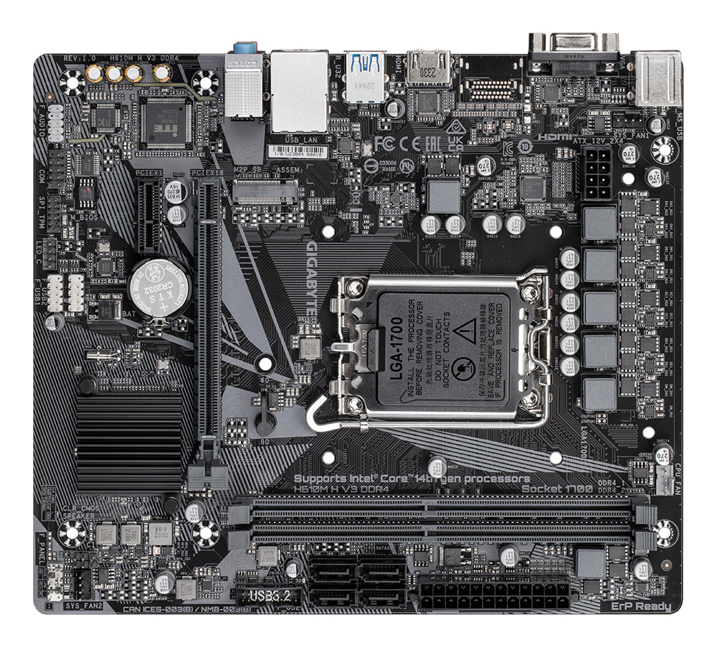 GIGABYTE H610M H V3 DDR4 Placa base - Compatible con procesadores Intel Core 14th CPUs, 4+1+1 Hybrid Phases Digital VRM, up to 3200MHz DDR4, 1xPCIe 3.0 M.2, GbE LAN, USB 3.2 Gen 1 placas base Intel LGA 1700 LGA 1700 DDR4-SDRAM