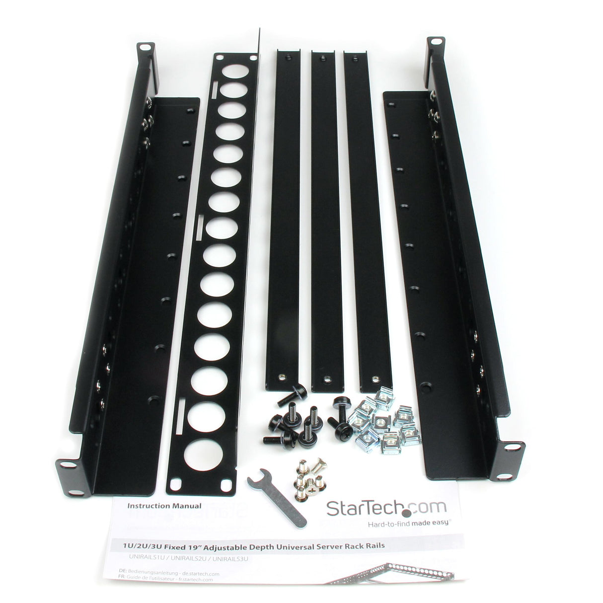 StarTech.com Carriles para Rack de Servidores 1U Universales - Carriles con Profundidad Ajustable para Armario Rack de 19" Rack Carril de rack Negro Acero 25 kg