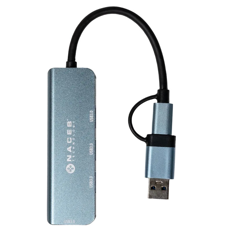 Naceb Technology NA-0126 nodo concentrador USB Tipo C Negro, Azul, Aluminio, Elastómero termoplástico (TPE), 0.015 m