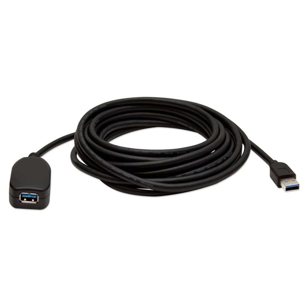 Manhattan Cable alargador USB-A a USB-A activo, 5 m, macho a hembra, 5 Gbps (USB 3.0), repetidor integrado, negro, 3 años de garantía, equivalente a USB2AAEXT5M Cable USB 3.2 Gen 1 (3.1 Gen 1) USB A USB A Macho/Hembra
