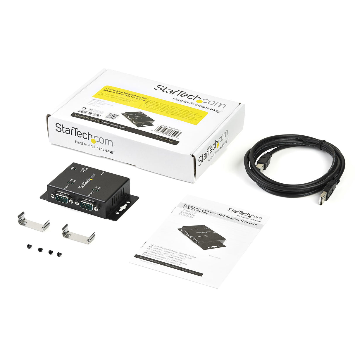 StarTech.com Concentrador Hub Industrial de 2 Puertos Serie Serial RS232 a USB Montaje Riel DIN Pared hubs de interfaz USB 2.0 Type-B De serie 2 2