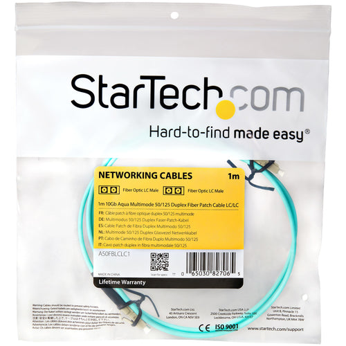 StarTech.com Cable de 1m de Fibra Óptica Multimodo OM3 LC a LC UPC - Full Duplex 50/125µm - para Redes de 100G - LOMMF/V