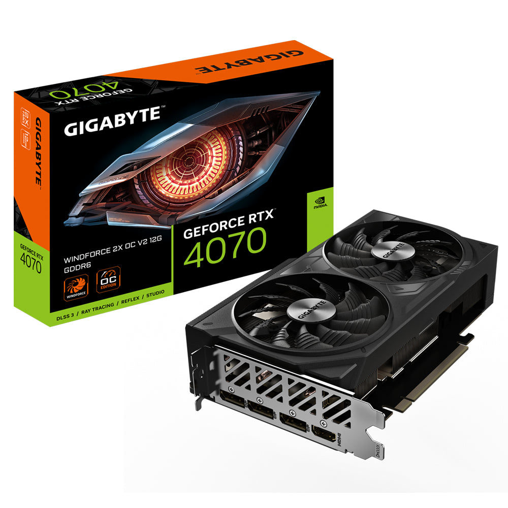 GIGABYTE Tarjeta Gráfica GeForce RTX 4070 WINDFORCE 2X OC V2 12G - 12GB GDDR6, 192bit, PCI-E 4.0, 2490MHz Core Clock, 3 x DisplayPort 1.4a, 1 x HDMI 2.1a, NVIDIA DLSS 3, GV-N4070WF2OCV2-12GD tarjetas gráficas Si 5888 NVIDIA GeForce RTX 4070