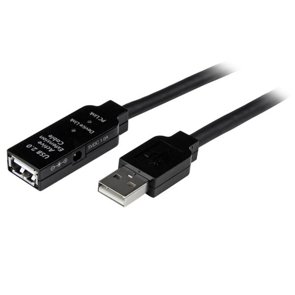 StarTech.com Cable 10m Extensión Alargador USB 2.0 Activo Amplificado - Macho a Hembra USB A - Negro Cable USB 2.0 USB A USB A Macho/Hembra