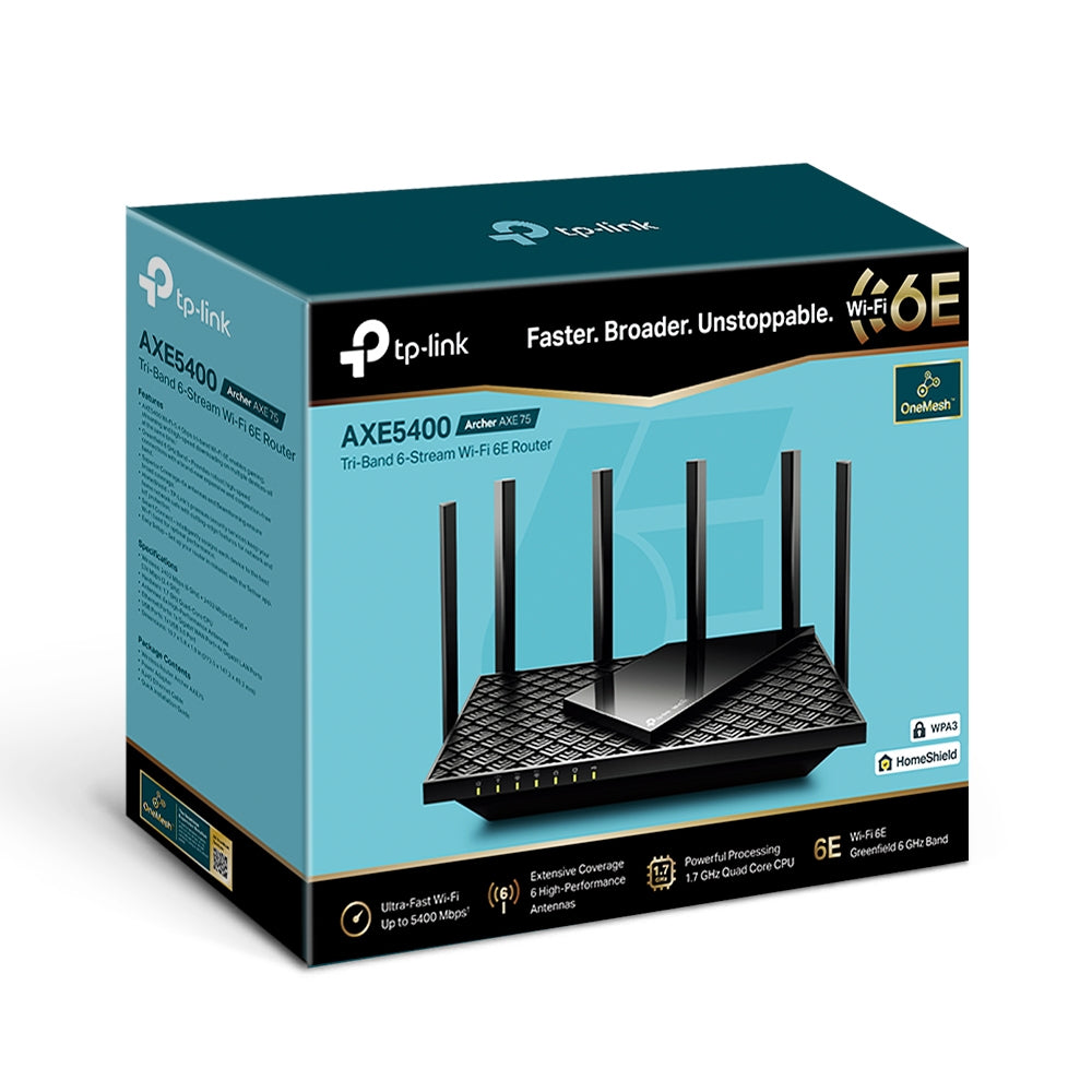 TP-Link Archer AXE75 Router Si RJ-45 Tribanda (2.4 GHz / 5 GHz / 6 GHz) Wi-Fi 6E (802.11ax)