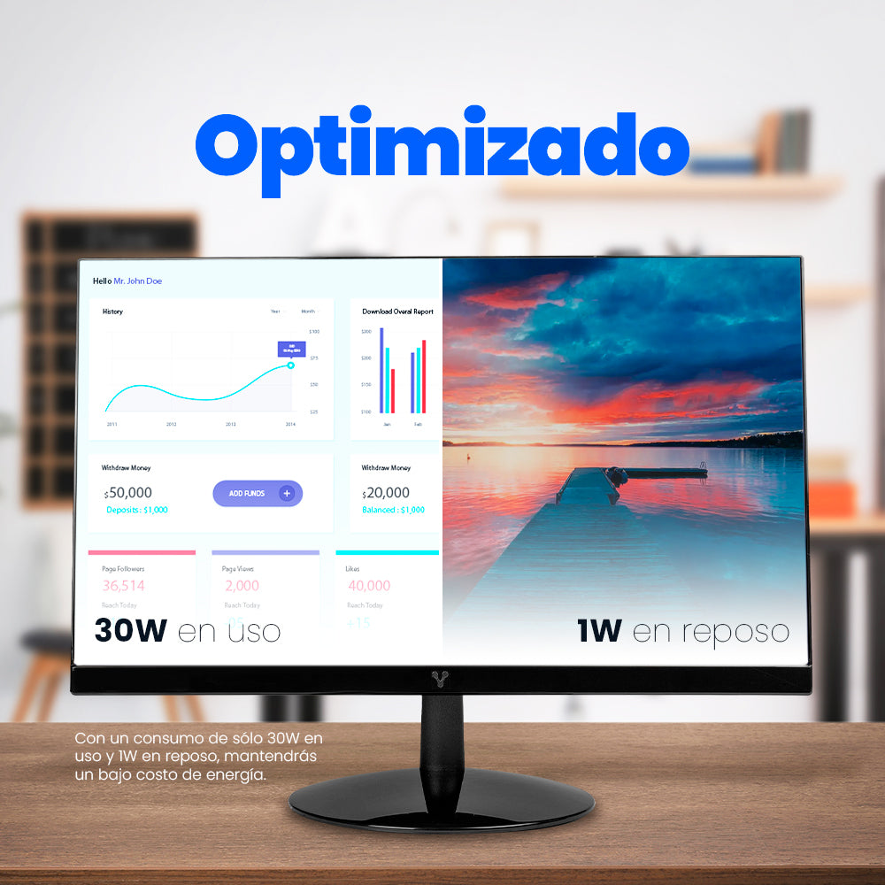 Vorago LED-W21-300 V5F pantalla para PC 54,6 cm (21.5") 1920 x 1080 Pixeles Full HD Negro